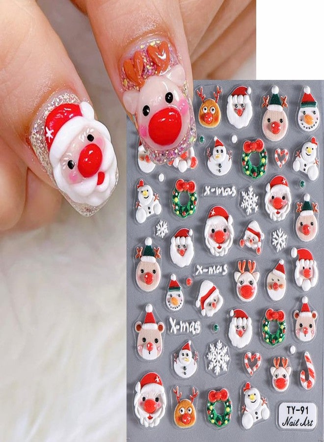 SWEET TREND Cute Christmas Nail Art Stickers – 4 Sheets 3D Embossed Santa Snowman Reindeer Christmas Tree Self Adhesive Nail Decals for Women - DIY Holiday Nail Decoration at Home - Image 2
